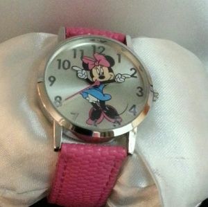 Disney Minnie mouse watch pink leather strap NWT